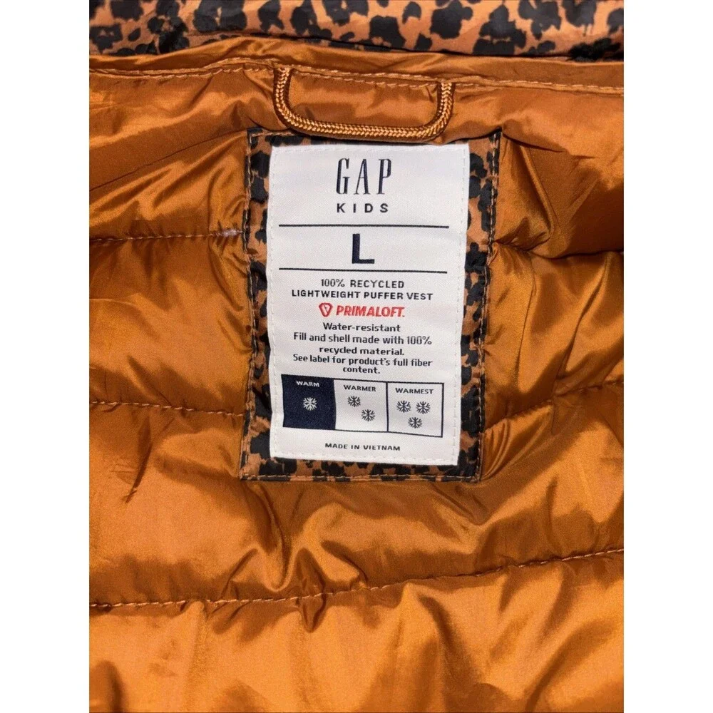 Gap Kids Primaloft Cheetah Print Puffer Vest, Size Large
